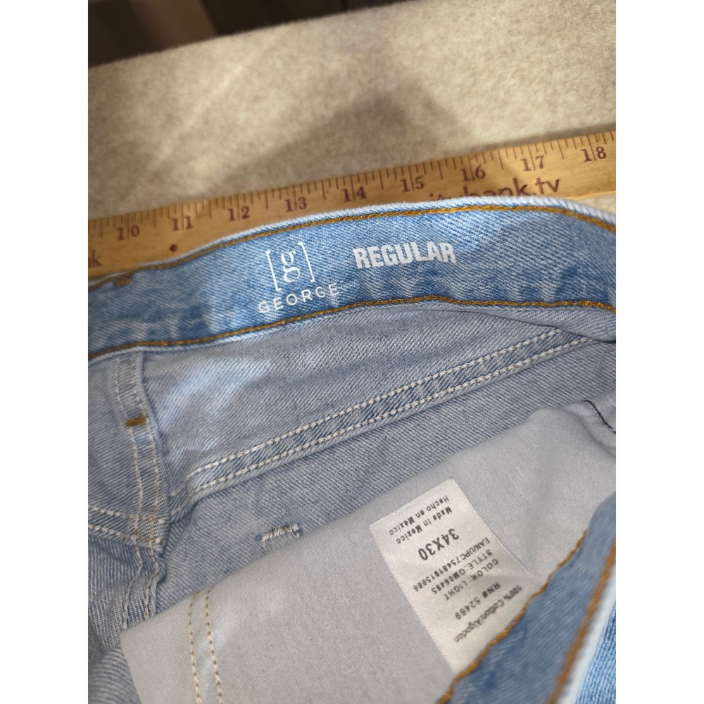 George Mens Regular Fit‎ Light Wash Blue Denim Jeans 34x30 GM08465 - Picture 4 of 6